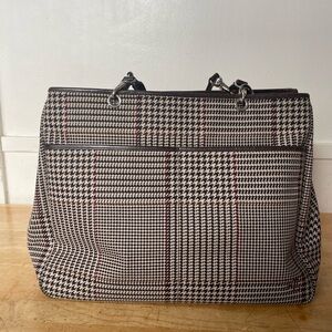 Ralph Lauren Double RL Vintage Houndstooth Tote - Tan w/ Brown Leather Accents